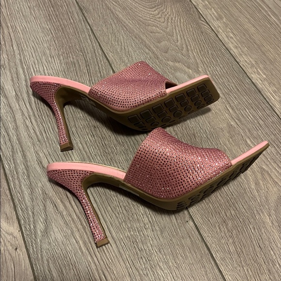 LEMONADE Pink Rhinestone Square Toe Mule Heels Size 9 - Picture 4 of 9